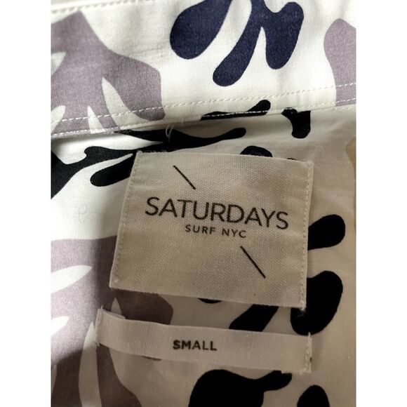 Saturdays Surf NYC Floral White Black Tan Short Sleeve Shirt - S - Picture 4 of 4